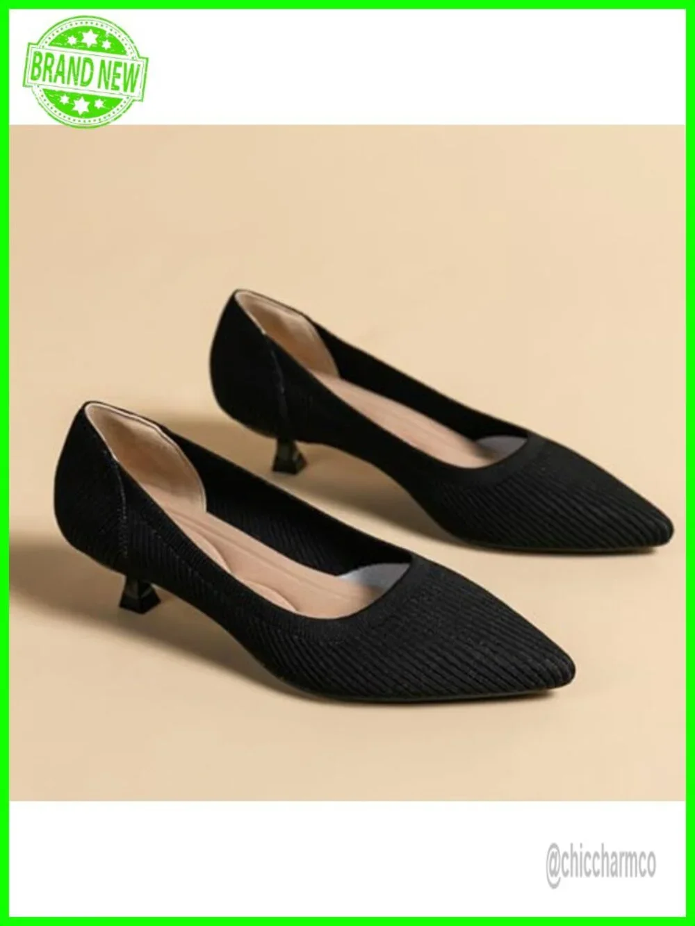 Women's Kitten Heels Pointed Toe Knit Slip On Comfortable Dress Pumps